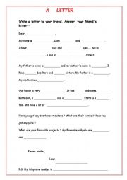 English Worksheet:   A   LETTER
