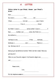 English Worksheet:   A   LETTER