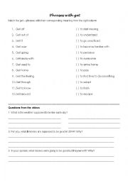 English Worksheet: Phrases with get