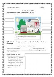 English Worksheet: rooms in my house