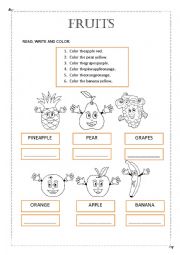 English Worksheet: Fruits and Colors