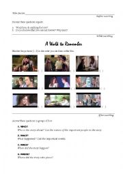 English Worksheet: Film Session - A walk to Remember