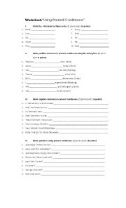 English Worksheet: Present Continuous