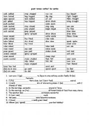 English Worksheet: Past tense verb chart and be verbs