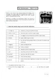 English Worksheet: The Inbetweeners - The First Day (s01e01)