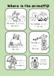 English Worksheet: Where is the animal? Preposition of place