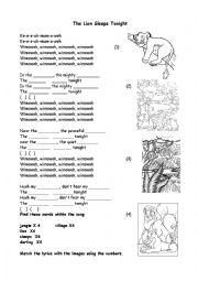 English Worksheet: The lion sleeps tonight