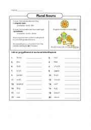 English Worksheet: plural nouns