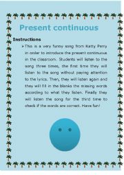 English Worksheet: Katty Perry Lyrics to fill in the blanks
