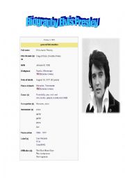 English Worksheet: Read Biography Elvis Presley 