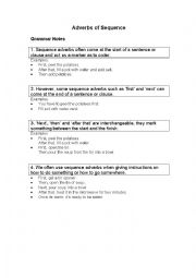 English Worksheet: Adverbs of Sequence - Rules and Exercise