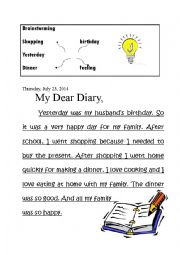 English Worksheet: My dear diary