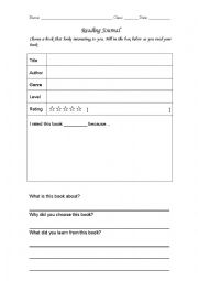 English Worksheet: Reading Journal for extensive reading