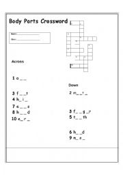 English Worksheet: Body crossword