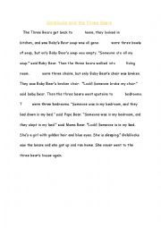 English Worksheet: Goldilocks and the Three Bears Story There and Their gapfill 