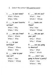 English Worksheet: Wh questions exercises