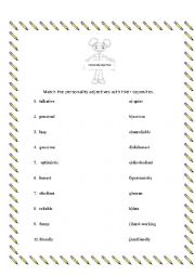English Worksheet: Match the personality with the opposites