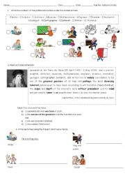 English Worksheet: Art, Professions and Present Continuous Practice