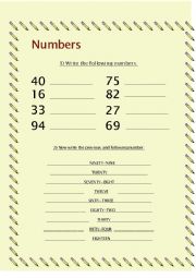 English Worksheet: Learning about numbers 