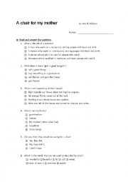 English Worksheet: A chair for my mother worksheet