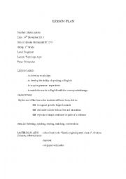 English Worksheet: Lesson plan