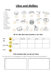 English Worksheet: likes and dislikes