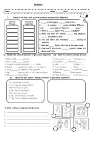 English Worksheet: Verb to be - personal pronouns - possessive adjectives