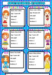 English Worksheet: speaking cards - personal information