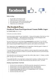 English Worksheet: Current Events: Facebook Psychological Experiment Controversy