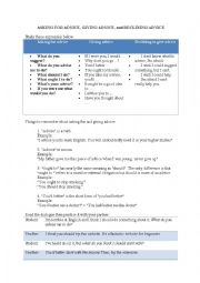 English Worksheet: ASKING FOR ADVICE, GIVING ADVICE, and DECLINING ADVICE