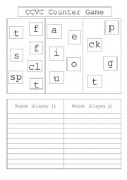 English Worksheet: CCVC Make a Word Game