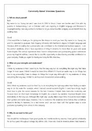English Worksheet: 5 Most Commonly Asked Questions in the Job Interview