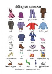 English Worksheet: Clothing pictionary + activity