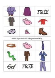 English Worksheet: Clothing Bingo Card + (2) call lists