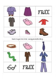 Clothing Bingo Card + (2) call lists