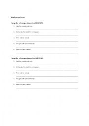 English Worksheet: Tenses sentences