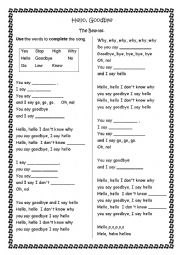 English Worksheet: Hello Goodbye Lyrics by Beatles