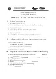 English Worksheet: healthy habits listening