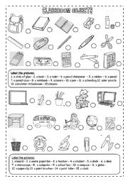 English Worksheet: CLASSROOM OBJECTS