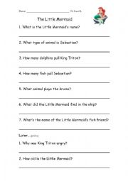 English Worksheet: The Little Mermaid movie worksheet plus answers
