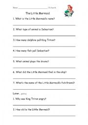 The Little Mermaid movie worksheet plus answers