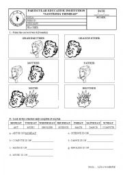 English Worksheet: Test about Family, Days of the week , Numbers and colors