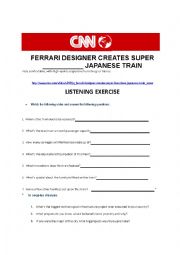 English Worksheet:  Ferrari designer creates super luxurious Japanese train - CNN -