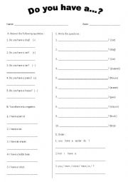 English Worksheet: DO YOU HAVE A...?
