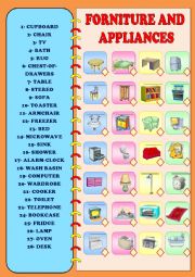 English Worksheet: FORNITURE AND APPLIANCES
