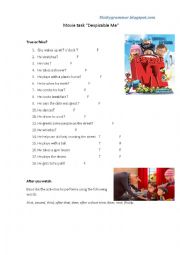 English Worksheet: Despicable me - Daily routine