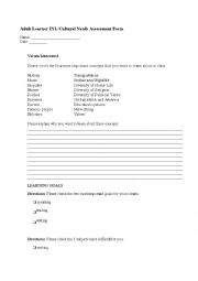 English Worksheet: American Culture Learning Needs/Assessment