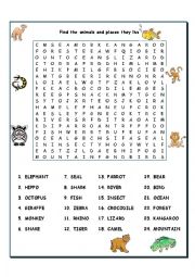 Animal wordsearch