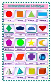English Worksheet: 2-Dimensional and 3-D Shapes