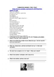 English Worksheet: LANGSTON HUGHES POEM MOTHER TO SON Questions with key